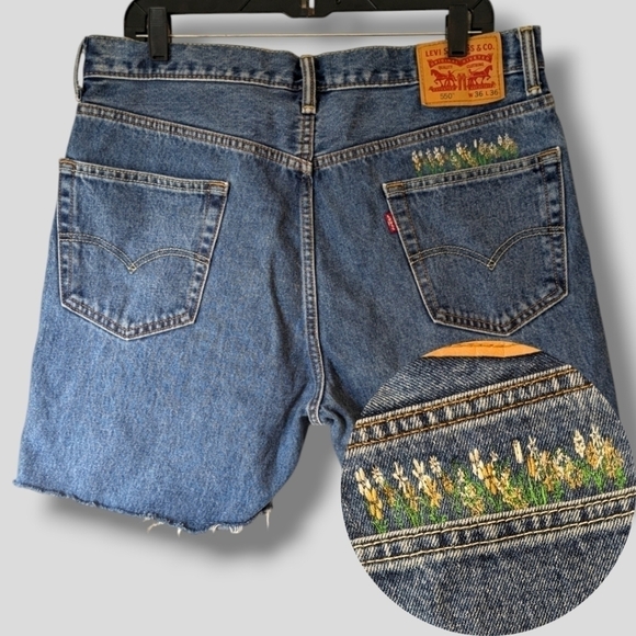 Levi's Pants - Levi's Dark Wash Floral Embroidered High Rise Cut-Off Shorts Classic Festival